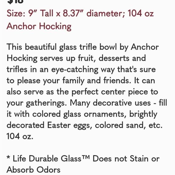 Anchor Hocking  Glass Monaco Trifle Serving Bowl On Pedestal - Picture 7 of 9